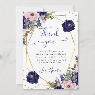 Carte De Remerciements Cadre de fleurs bleues et crème pour anniversaire