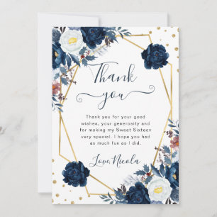 Carte De Remerciements Cadre de fleurs hivernales bleues et blanches Swee