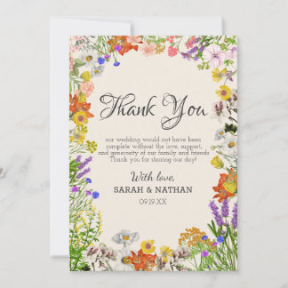 Carte De Remerciements Cadre de Mariage fleuri coloré Fleur sauvage de ve