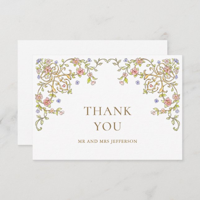 Carte De Remerciements Cadre de mariage floral élégant d'époque victorien (Devant / Derrière)