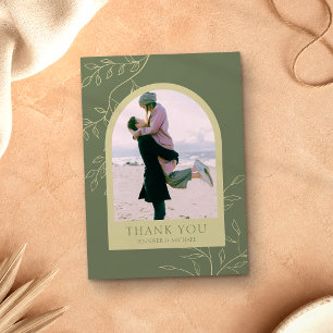 Carte De Remerciements Cadre de mariage personnalisé avec fleurs vert sau
