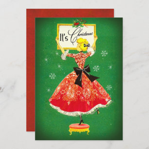 Carte De Remerciements Cadre de Noël Vintage rouge vert parties scintilla