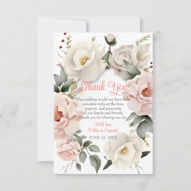 Carte De Remerciements Cadre de Rose Mariage Pastel rose rose (Devant)