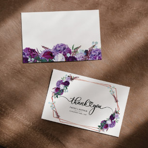 Carte De Remerciements Cadre d'or géométrique fleuri violet budgétaire