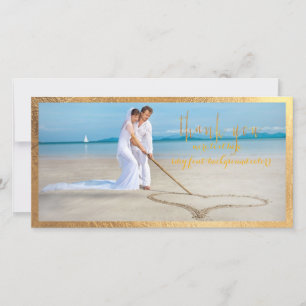 Carte De Remerciements Cadre doré faux PixDezines / photo de mariage merc