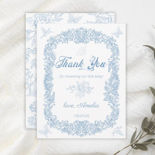 Carte De Remerciements Cadre Élégant Baroque Bleu Poussiéreux pour Baby S