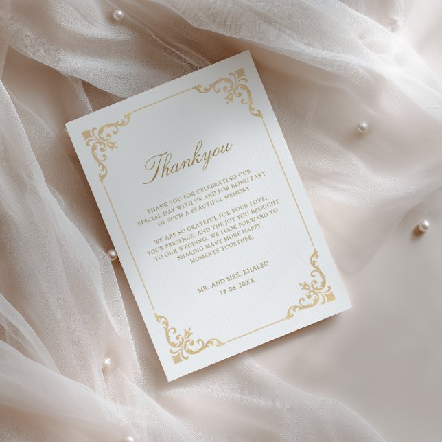 Carte De Remerciements Cadre élégant baroque rococo doré mariage script (Créateur téléchargé)