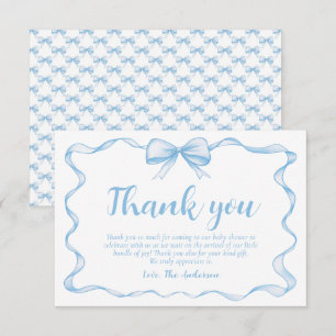 Carte De Remerciements Cadre en ruban ondulé Baby shower en bois bleu fon