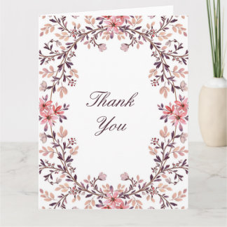 Carte De Remerciements Cadre floral aquarelle romantique sur fond crème -