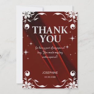 Carte De Remerciements Cadre floral argenté chic bordeaux pour 50e annive