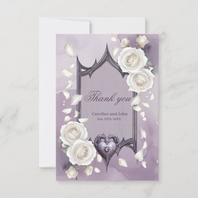 Carte De Remerciements Cadre floral avec coeur et roses blanches (Devant)