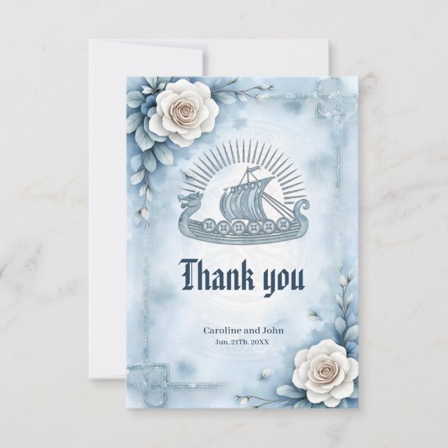 Carte De Remerciements Cadre floral avec Rose et design celtique. (Devant)