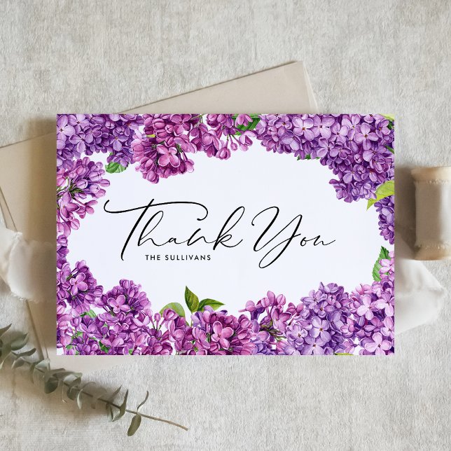 Carte De Remerciements Cadre floral de lilas à l'aquarelle pour mariage b (Créateur téléchargé)