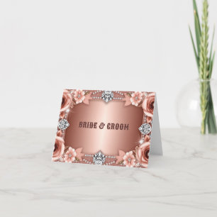 Carte De Remerciements Cadre floral de mariage en or rose