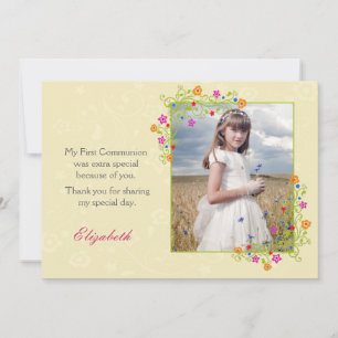 Carte De Remerciements Cadre floral d'été, photo jaune