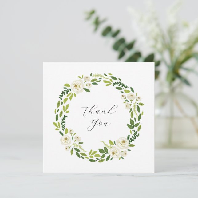 Carte De Remerciements Cadre Floral Rose Blanche Luxueux (Debout devant)