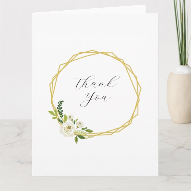 Carte De Remerciements Cadre Floral Rose Blanche Luxueux (Devant)