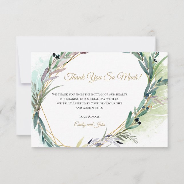 Carte De Remerciements Cadre géométrique en feuille d'or olive/votre phot (Devant)