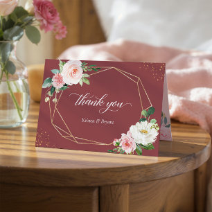 Carte De Remerciements Cadre géométrique floral à la rose cannelle tendan
