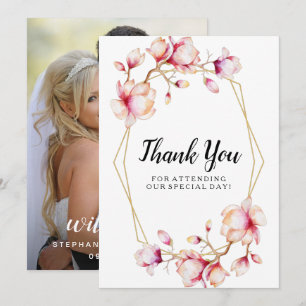 Carte De Remerciements Cadre géométrique Magnolia rose