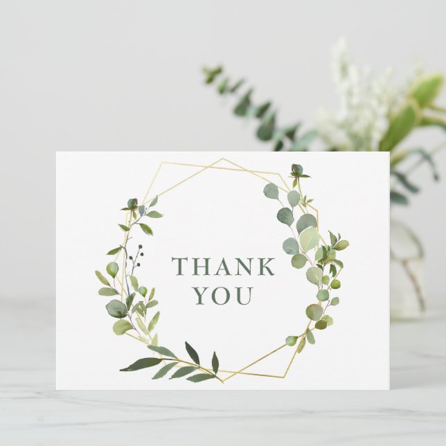Carte De Remerciements Cadre géométrique moderne en eucalyptus (Debout devant)