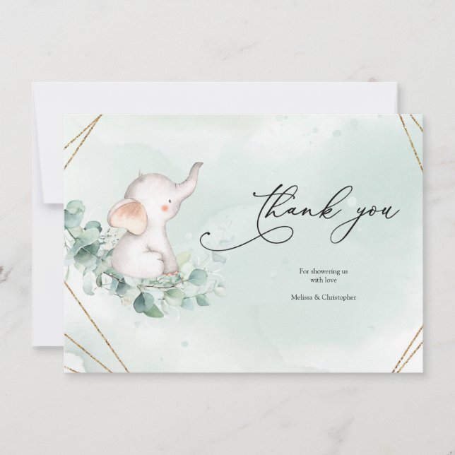 Carte De Remerciements Cadre géométrique vert et or Baby shower (Devant)