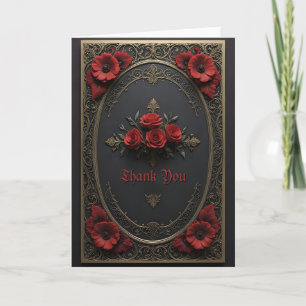 Carte De Remerciements Cadre gothique avec fleurs rouges