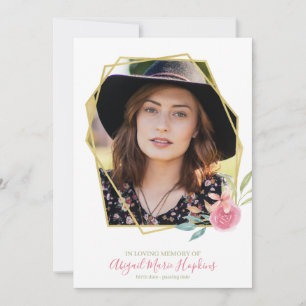 Carte De Remerciements Cadre Or Floral Élégant En Mémoire Amoureuse Funér