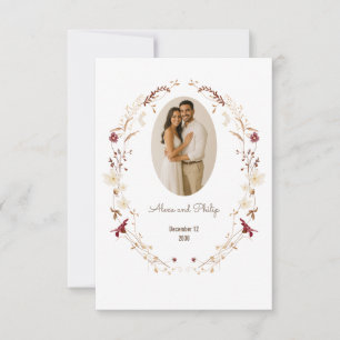 Carte De Remerciements Cadre photo ovale à motif floral rustique Couronne