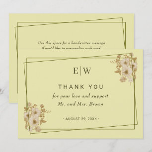 Carte De Remerciements Cadre Rose – Monogramme Jaune Céleste Mariage