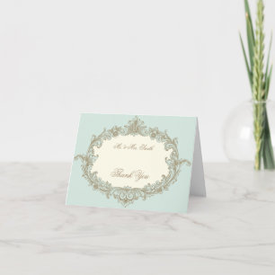 Carte De Remerciements Cadre Vintage Crème Or Bleu Mariage Remerciements