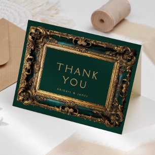 Carte De Remerciements Cadre Vintage Émeraude Vert Or Mariage