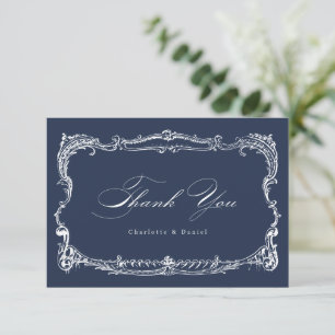 Carte De Remerciements Cadre vintage Navy Classic Script