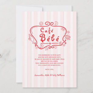 Carte De Remerciements Café Bébé Baby shower français moderne rose rouge 