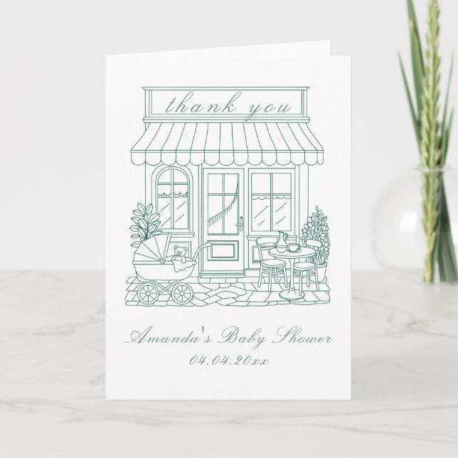 Carte De Remerciements Cafe Bebe Bonjour Baby Shower (Devant)