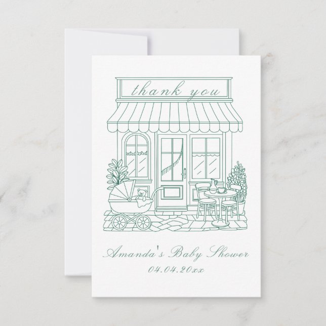 Carte De Remerciements Cafe Bebe Bonjour Baby Shower (Devant)
