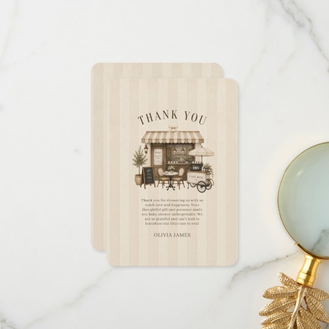 Carte De Remerciements Cafe bebe fête de bébé mixte marron (Devant/Arrière en situation)