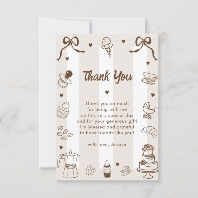 Carte De Remerciements Café Bébé French Hand Drawn Baby Shower Thank You (Devant)