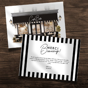 Carte De Remerciements Café Bébé Noir et Blanc Paris Baby Shower