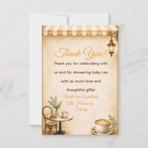 Carte De Remerciements Café Élégant Bébé Baby Shower Bistro Français Beig