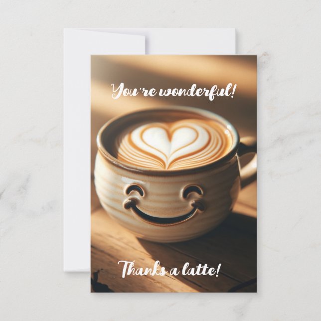 Carte De Remerciements Café en latte mignonne avec de la mousse de coeur (Devant)
