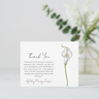 Carte De Remerciements Calla Lily Funeral Thank You Card Bereavement 