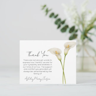 Carte De Remerciements Calla Lily Funeral Thank You Card Bereavement 