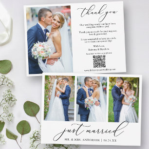 Carte De Remerciements Calligraphie 4 Photo Just Married Code QR Mariage