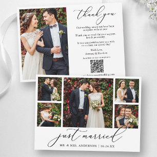 Carte De Remerciements Calligraphie 6 Photo Just Married Code QR Mariage