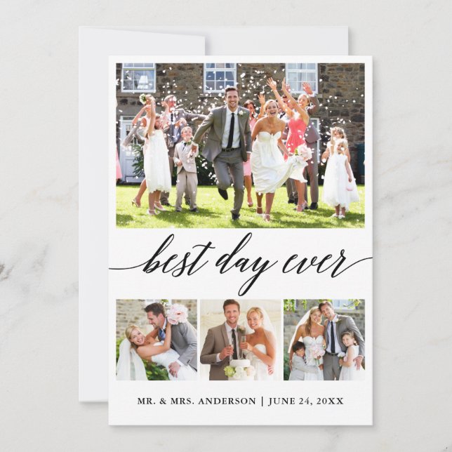 Carte De Remerciements Calligraphie Best Day Ever 4 Mariage photo (Devant)