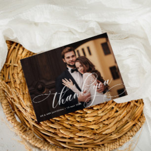 Carte De Remerciements calligraphie blanche lettrage photo mariage