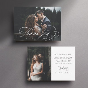 Carte De Remerciements Calligraphie blanche romantique 2 Mariage photo