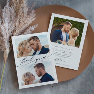 Carte De Remerciements Calligraphie Boho Moderne 3 Photo Mariage 