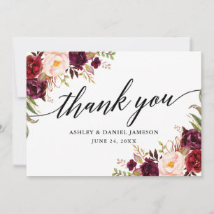 Carte De Remerciements Calligraphie Bourgogne Floral Mariage